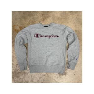 Champion Grey Embroidered Crewneck (Modern Classic) Pullover Sweater Gray S